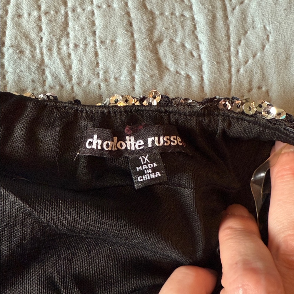 Vintage Y2K Charlotte Russe Silver and Black Sequin Pencil Skirt Size 1X - Picture 2 of 4